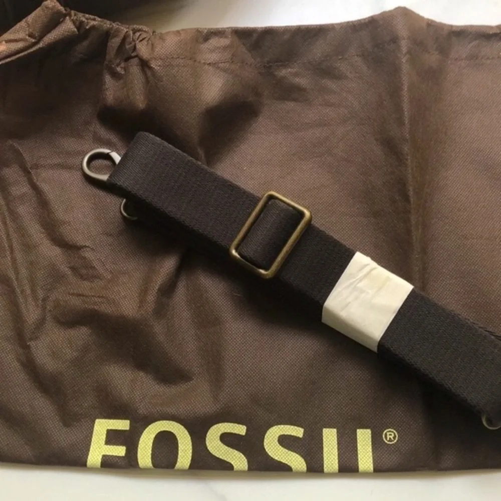 Fossil Brown Leather Briefcase Messenger Travel Crossbody Bag Double handle